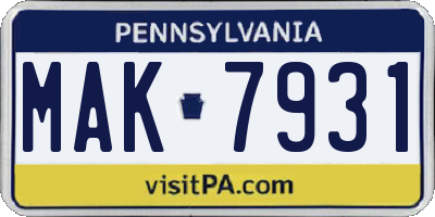 PA license plate MAK7931