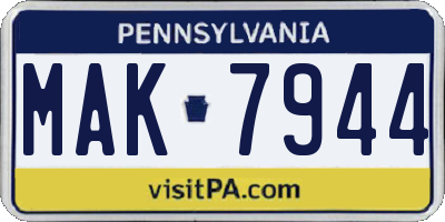 PA license plate MAK7944