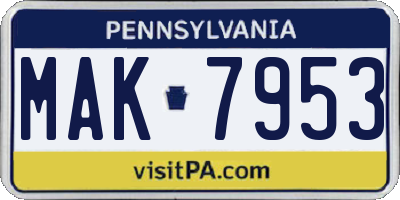 PA license plate MAK7953