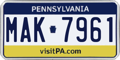 PA license plate MAK7961