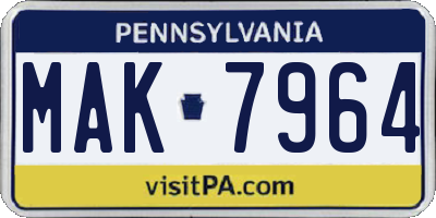 PA license plate MAK7964
