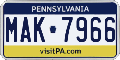 PA license plate MAK7966