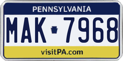 PA license plate MAK7968