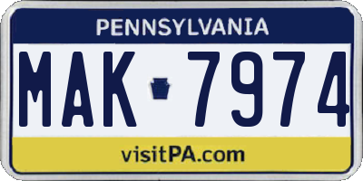 PA license plate MAK7974