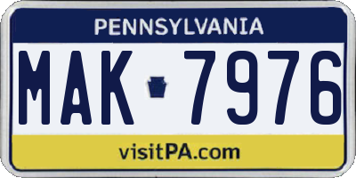 PA license plate MAK7976