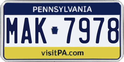 PA license plate MAK7978