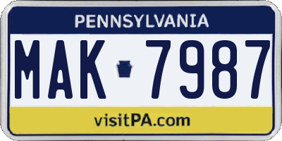 PA license plate MAK7987