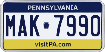 PA license plate MAK7990