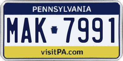 PA license plate MAK7991
