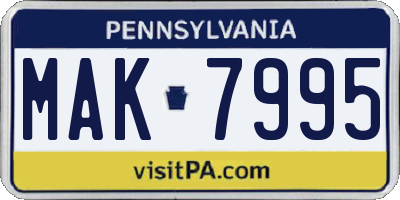 PA license plate MAK7995