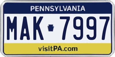 PA license plate MAK7997