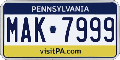 PA license plate MAK7999