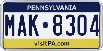 PA license plate MAK8304