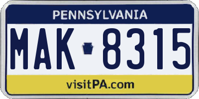 PA license plate MAK8315