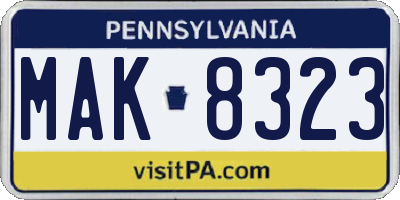 PA license plate MAK8323