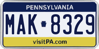 PA license plate MAK8329