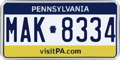 PA license plate MAK8334