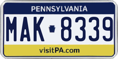 PA license plate MAK8339