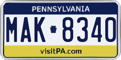 PA license plate MAK8340