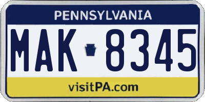PA license plate MAK8345