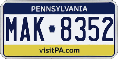 PA license plate MAK8352