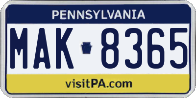 PA license plate MAK8365