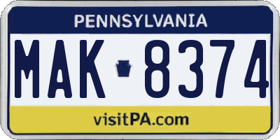 PA license plate MAK8374