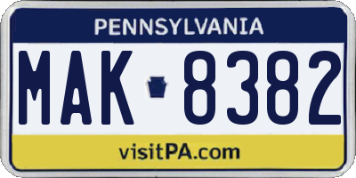 PA license plate MAK8382