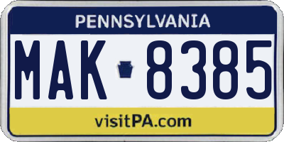 PA license plate MAK8385