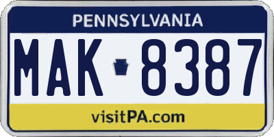 PA license plate MAK8387