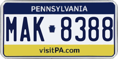 PA license plate MAK8388