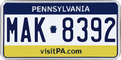 PA license plate MAK8392