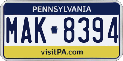 PA license plate MAK8394