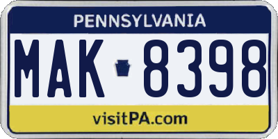 PA license plate MAK8398
