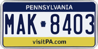 PA license plate MAK8403