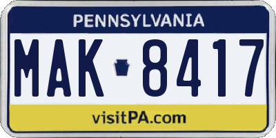 PA license plate MAK8417