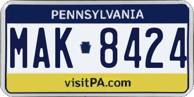PA license plate MAK8424