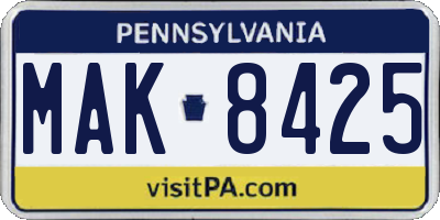 PA license plate MAK8425