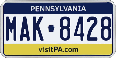 PA license plate MAK8428