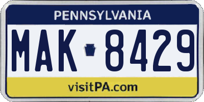 PA license plate MAK8429