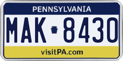 PA license plate MAK8430