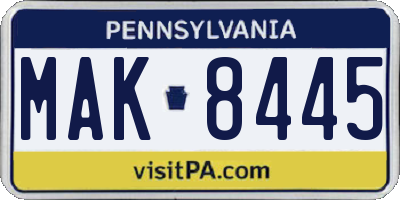 PA license plate MAK8445