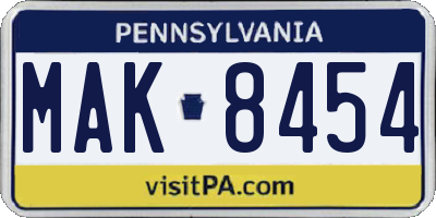 PA license plate MAK8454
