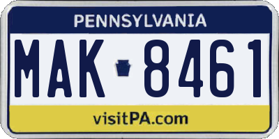 PA license plate MAK8461