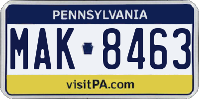 PA license plate MAK8463