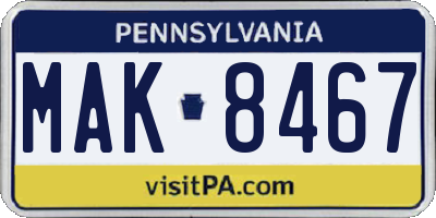 PA license plate MAK8467