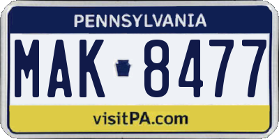 PA license plate MAK8477