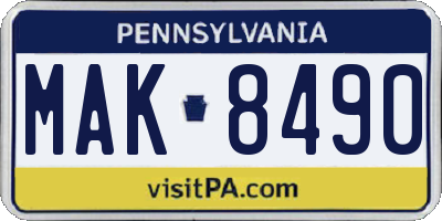 PA license plate MAK8490