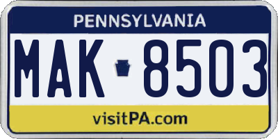 PA license plate MAK8503