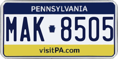 PA license plate MAK8505